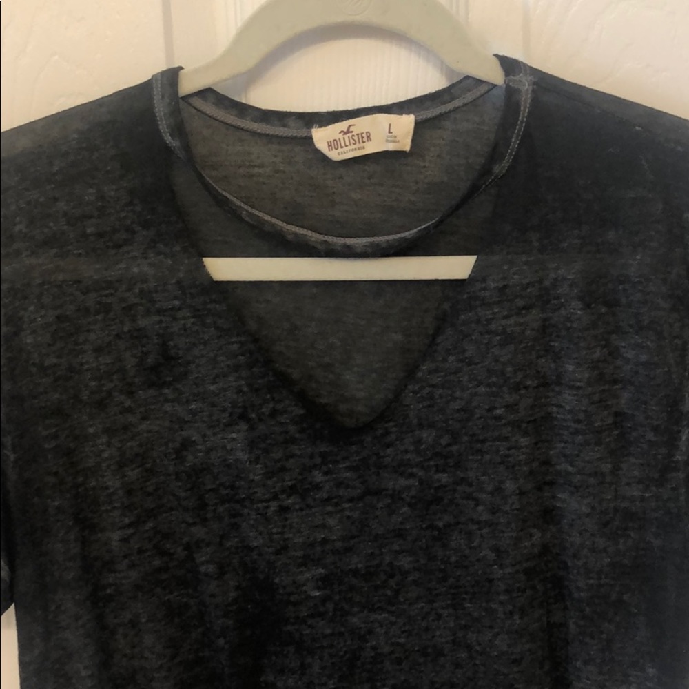 Charcoal Gray T-Shirt with Neck Cut Out - Picture 2 of 4